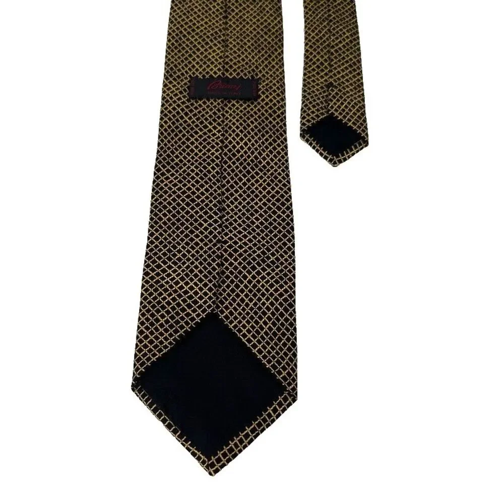 Brioni Neck Tie Silk Made in Italy Yellow Black Geometric Web Business Work Mens